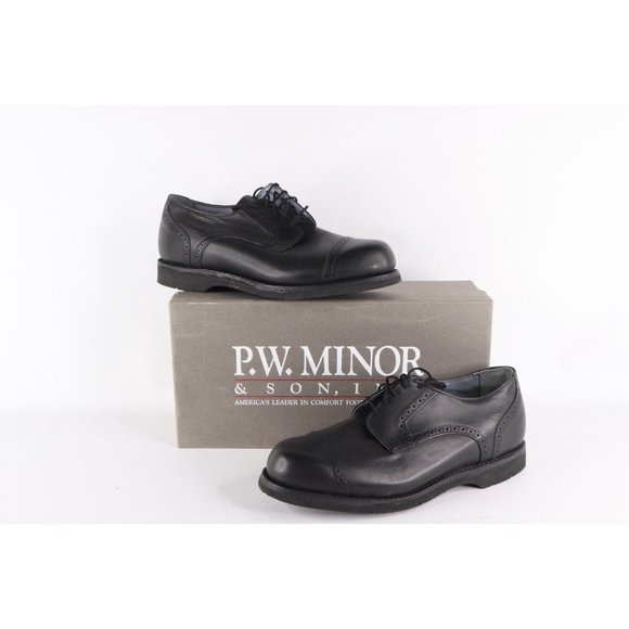 NOS Vintage 90s Mens 10 D Chunky Leather Toe Cap Oxford Dress Shoes Black USA main image 5